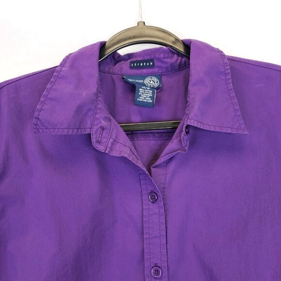2 Button Up Shirt Women 14/16 Lane Bryant Stripe 3/4 Sleeve Venezia Purple Strec - Picture 11 of 16